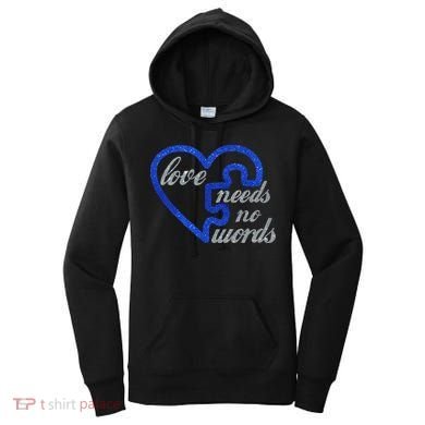 Love Needs No Words Autism Awareness Heart Puzzle Women's Hoodie