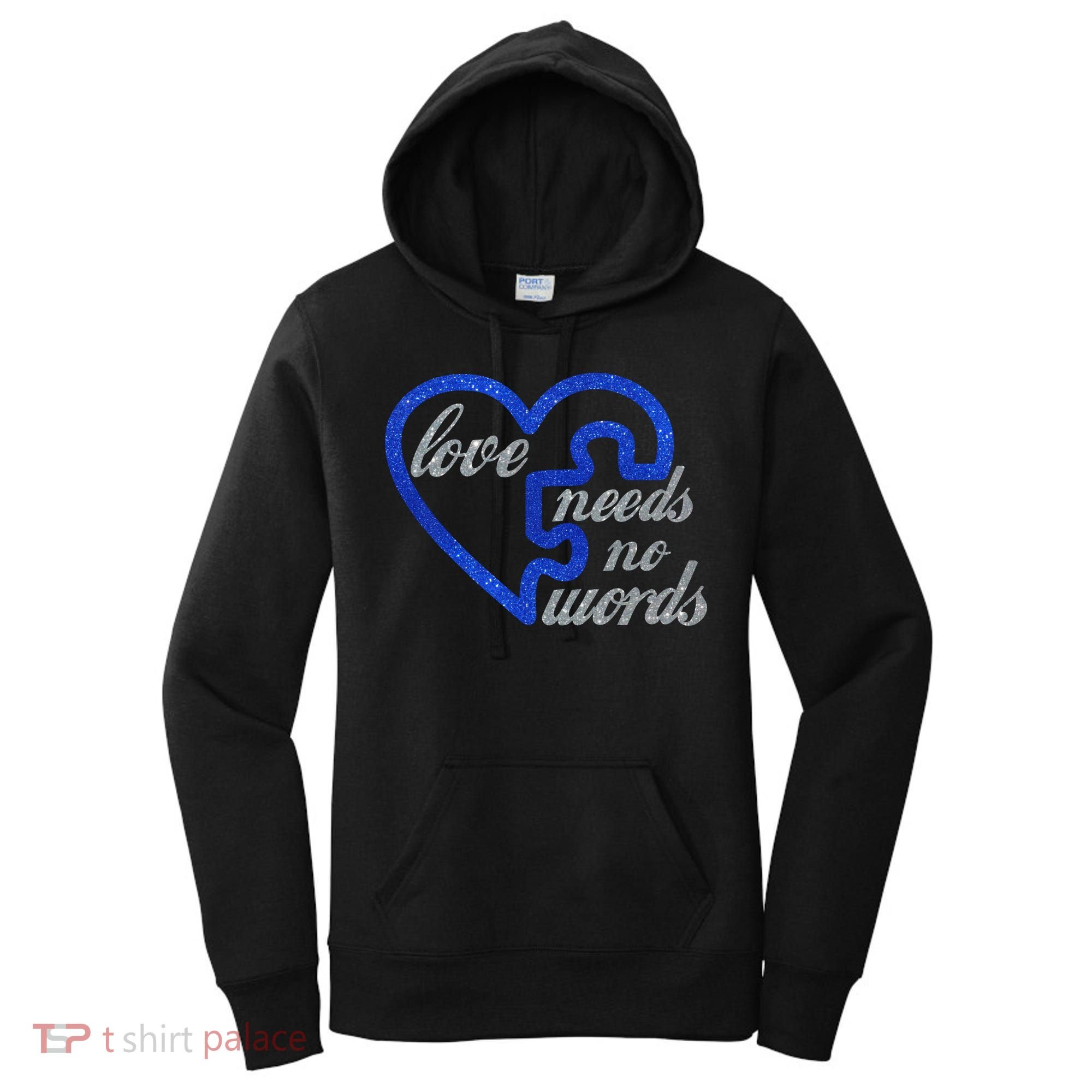 Love Needs No Words Autism Awareness Heart Puzzle Women's Hoodie