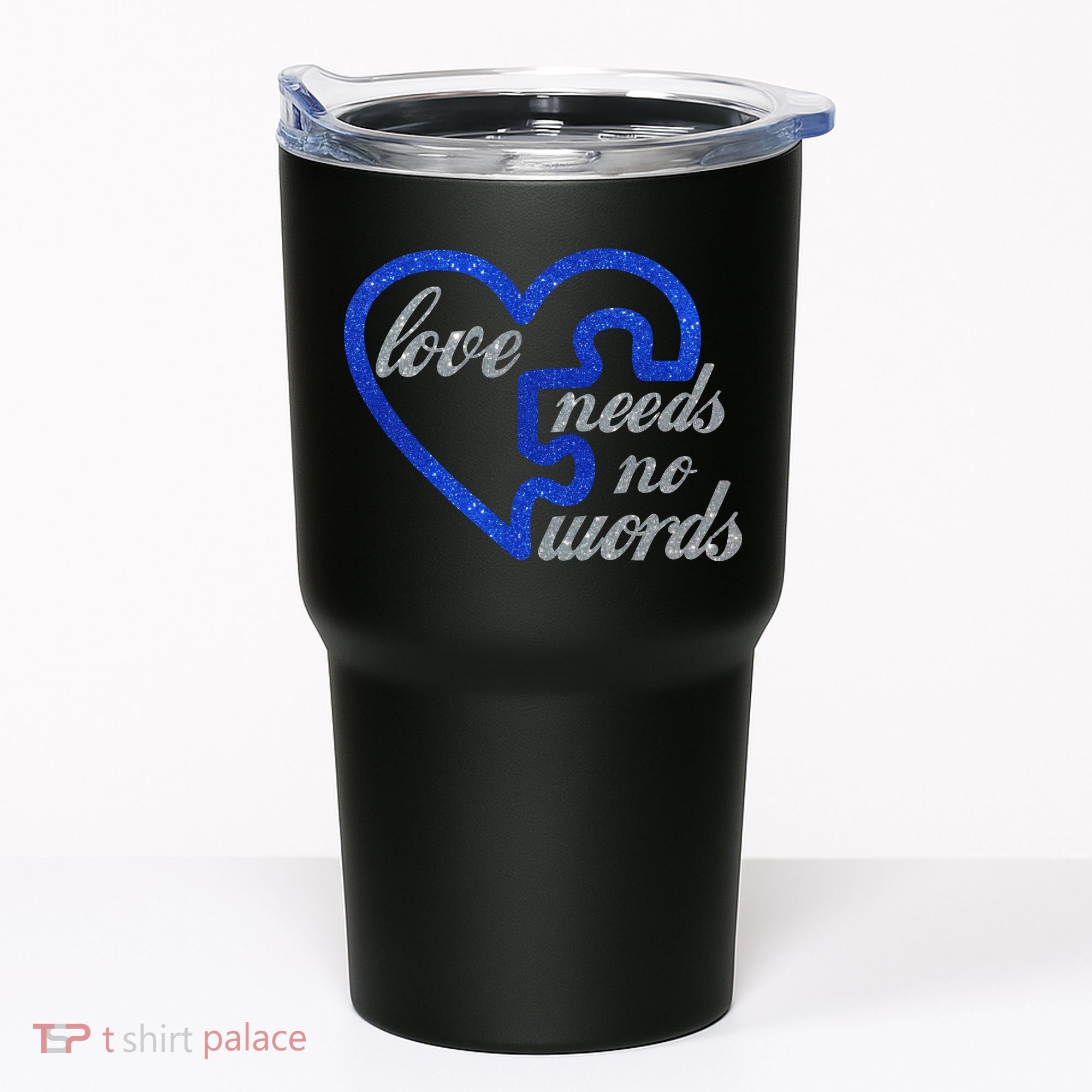 Love Needs No Words Autism Awareness Heart Puzzle Tumbler