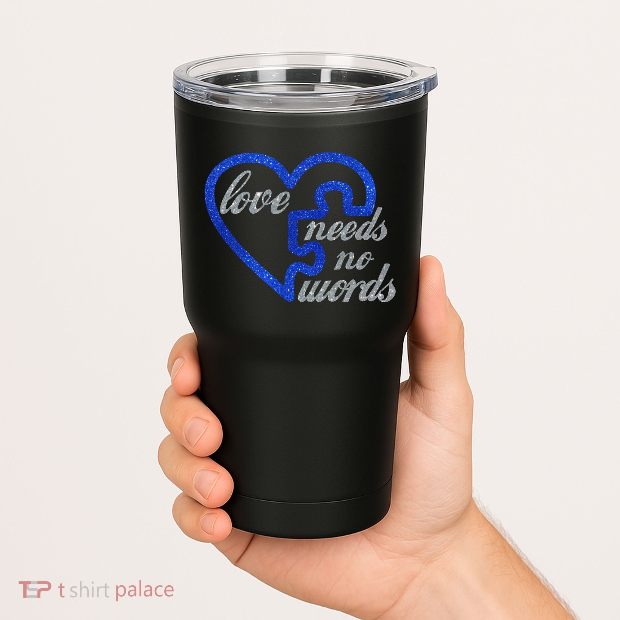Love Needs No Words Autism Awareness Heart Puzzle Tumbler