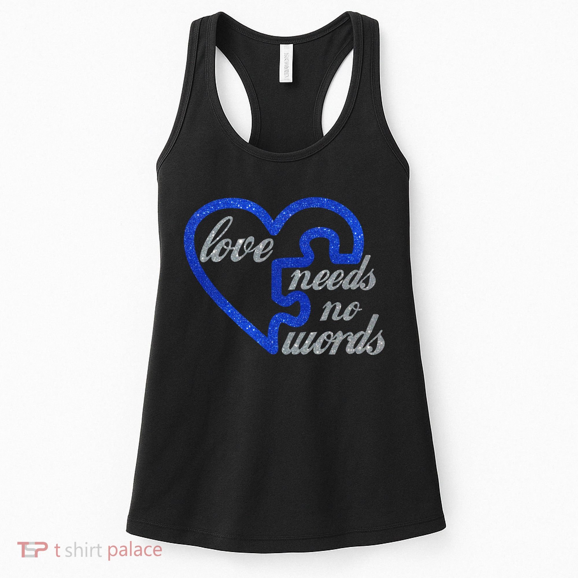 Love Needs No Words Autism Awareness Heart Puzzle Women's Tank Top