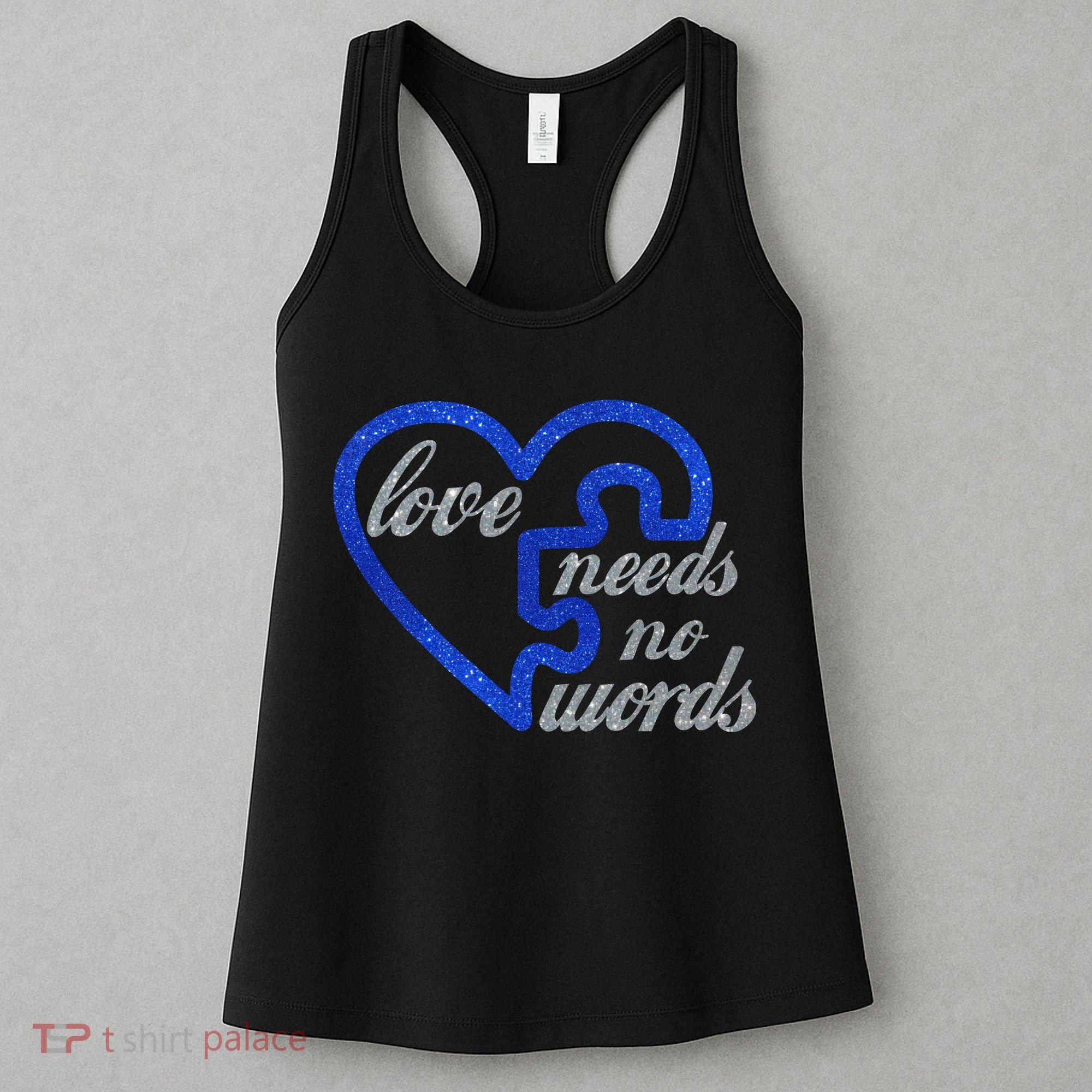 Love Needs No Words Autism Awareness Heart Puzzle Women's Tank Top