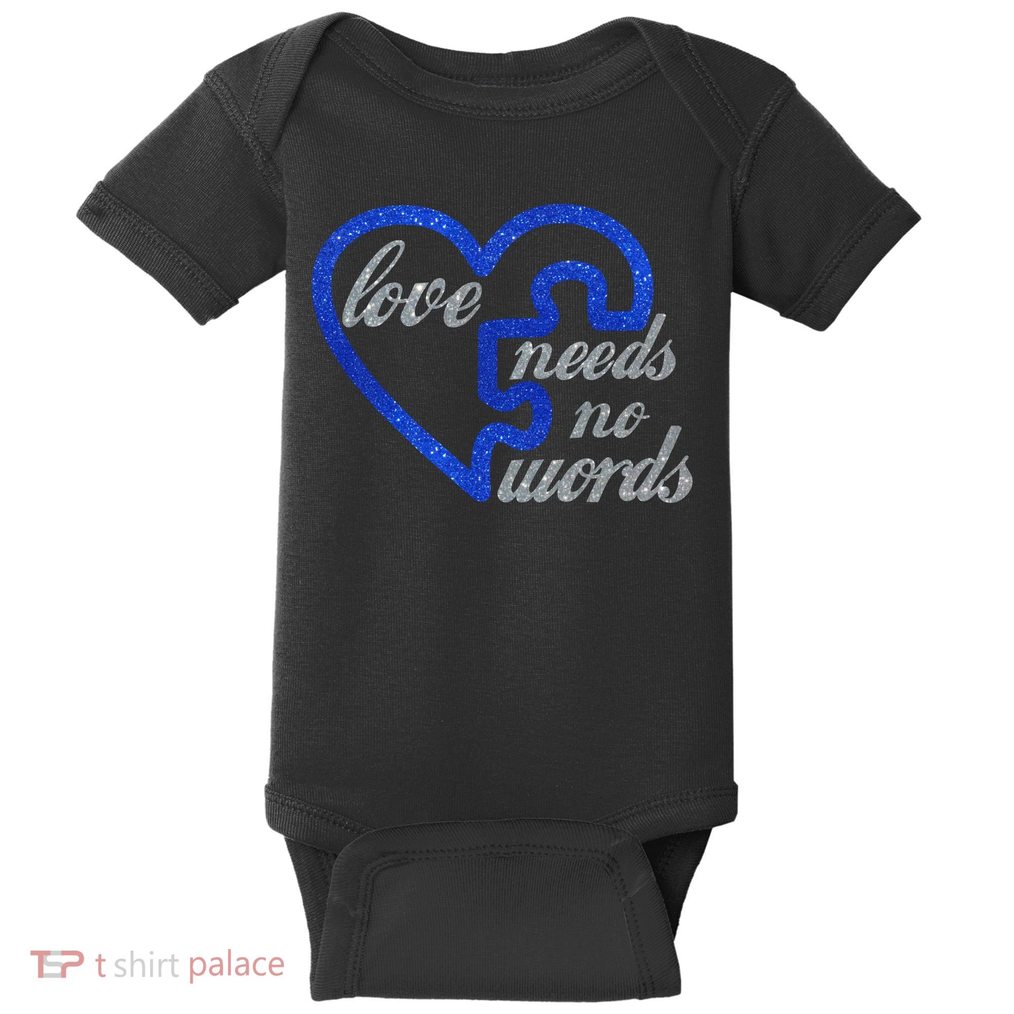 Love Needs No Words Autism Awareness Heart Puzzle Baby Bodysuit