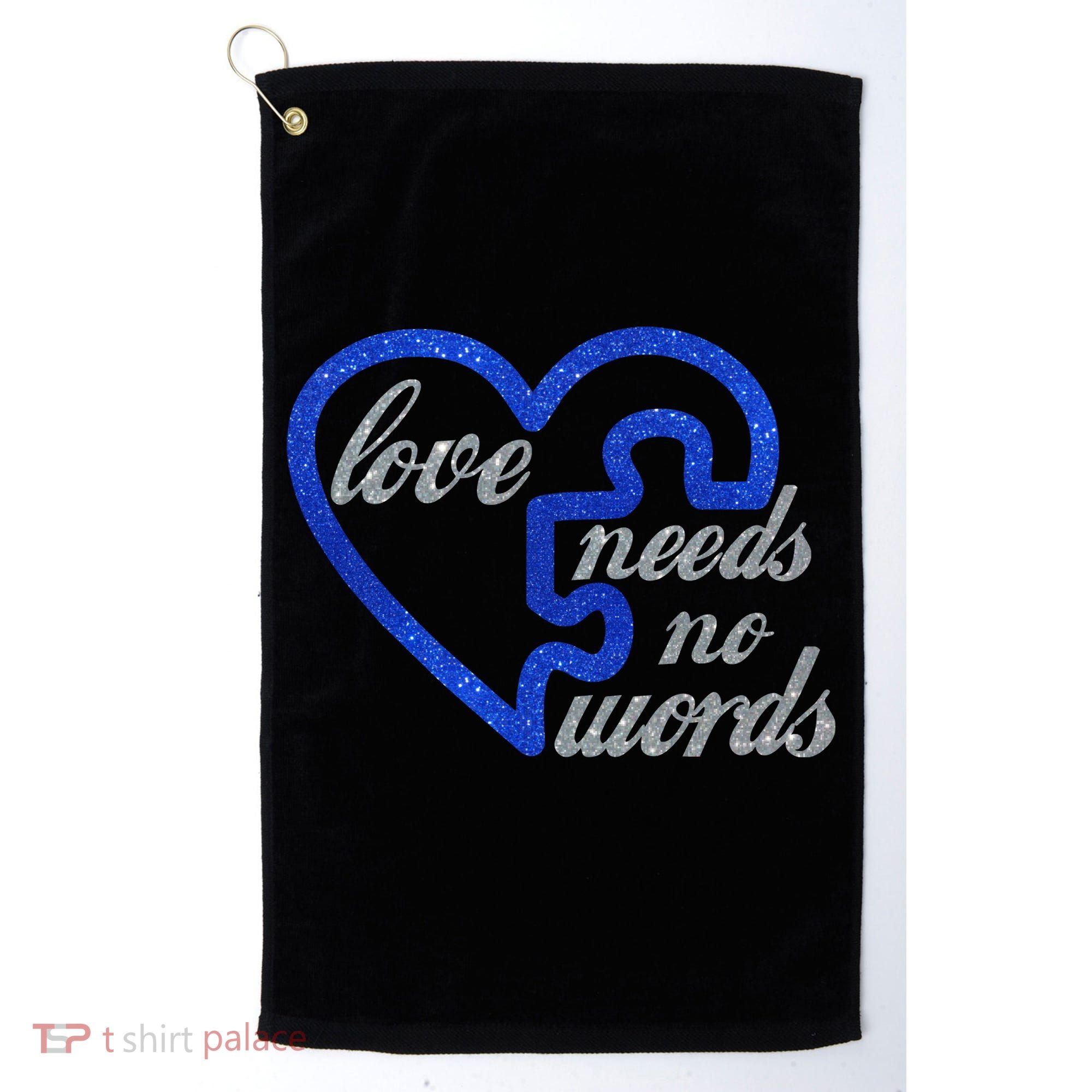 Love Needs No Words Autism Awareness Heart Puzzle Golf Towel