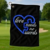 Love Needs No Words Autism Awareness Heart Puzzle Golf Towel thumb 1