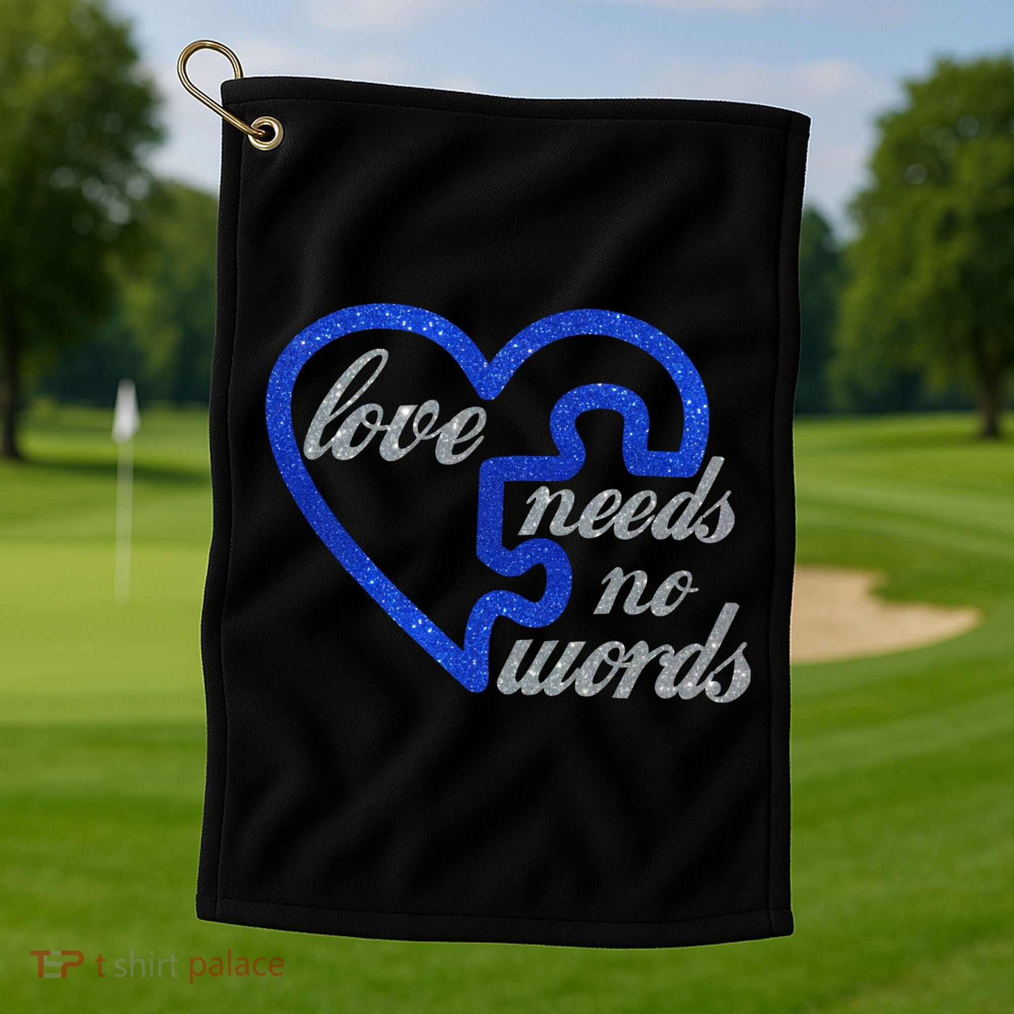 Love Needs No Words Autism Awareness Heart Puzzle Golf Towel