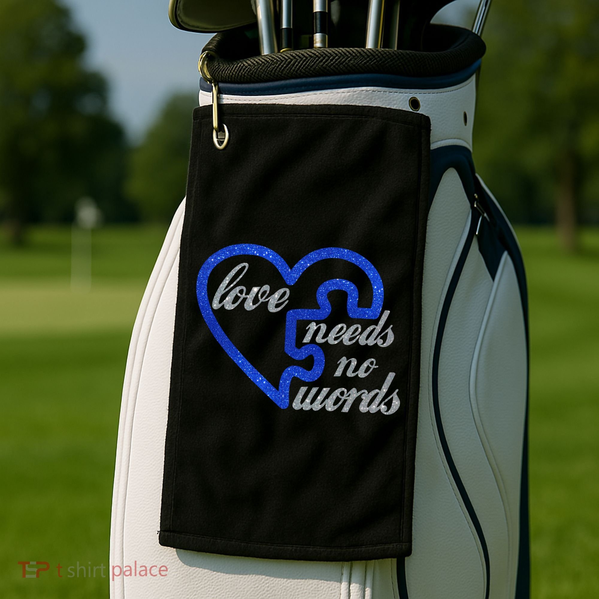 Love Needs No Words Autism Awareness Heart Puzzle Golf Towel
