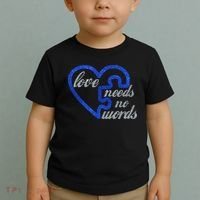Love Needs No Words Autism Awareness Heart Puzzle Toddler T-Shirt thumb 2
