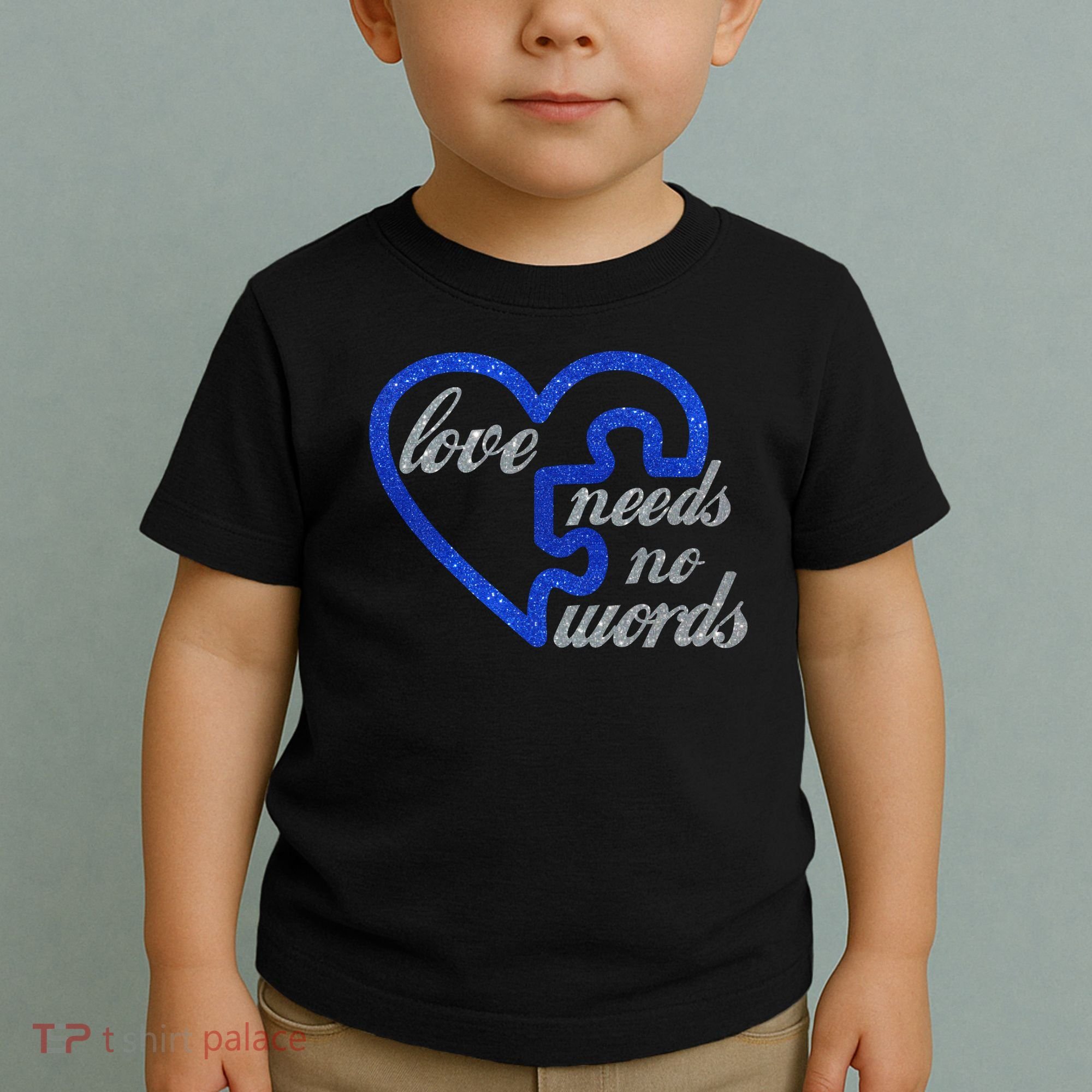 Love Needs No Words Autism Awareness Heart Puzzle Toddler T-Shirt