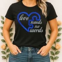 Love Needs No Words Autism Awareness Heart Puzzle Women's T-Shirt thumb 2