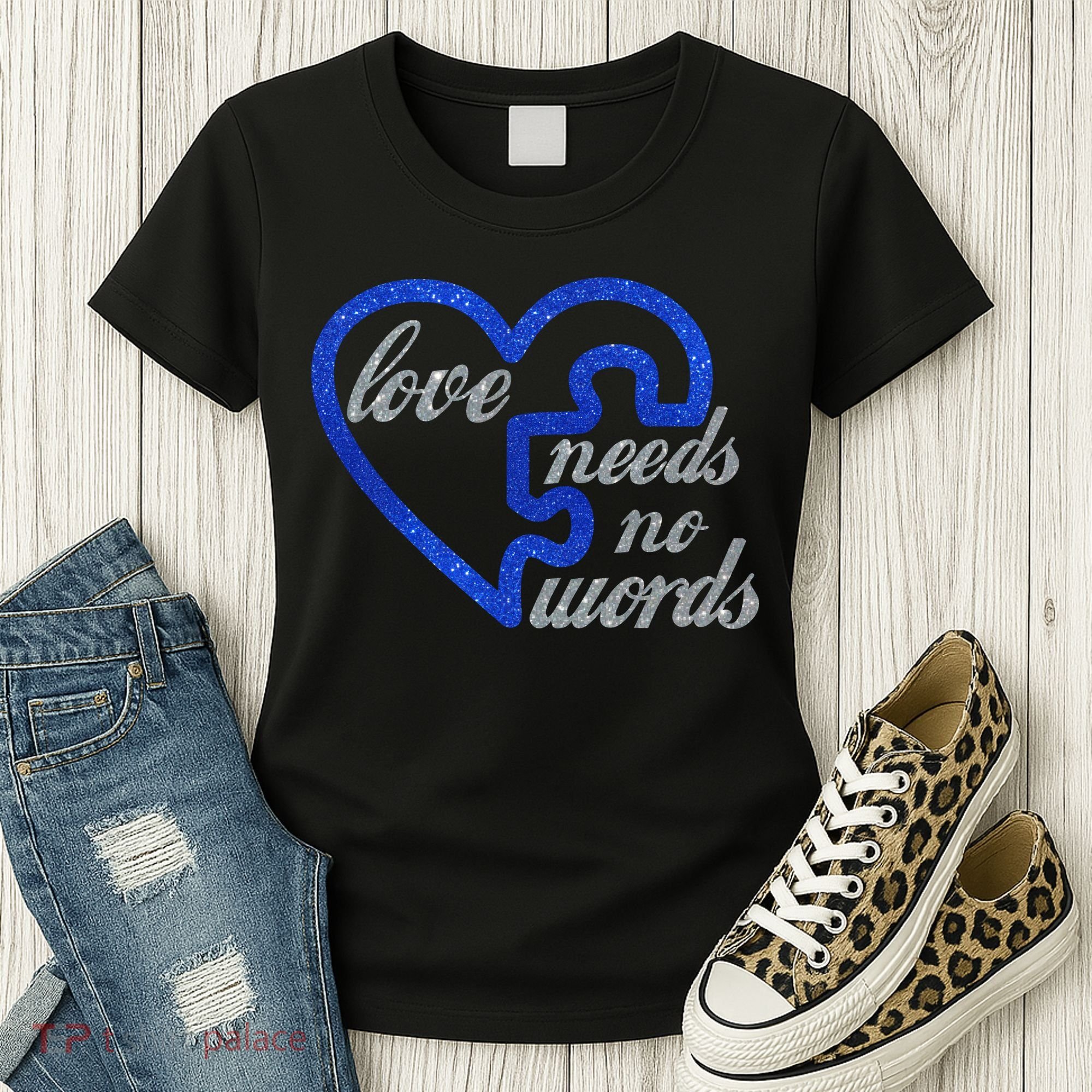 Love Needs No Words Autism Awareness Heart Puzzle Women's T-Shirt