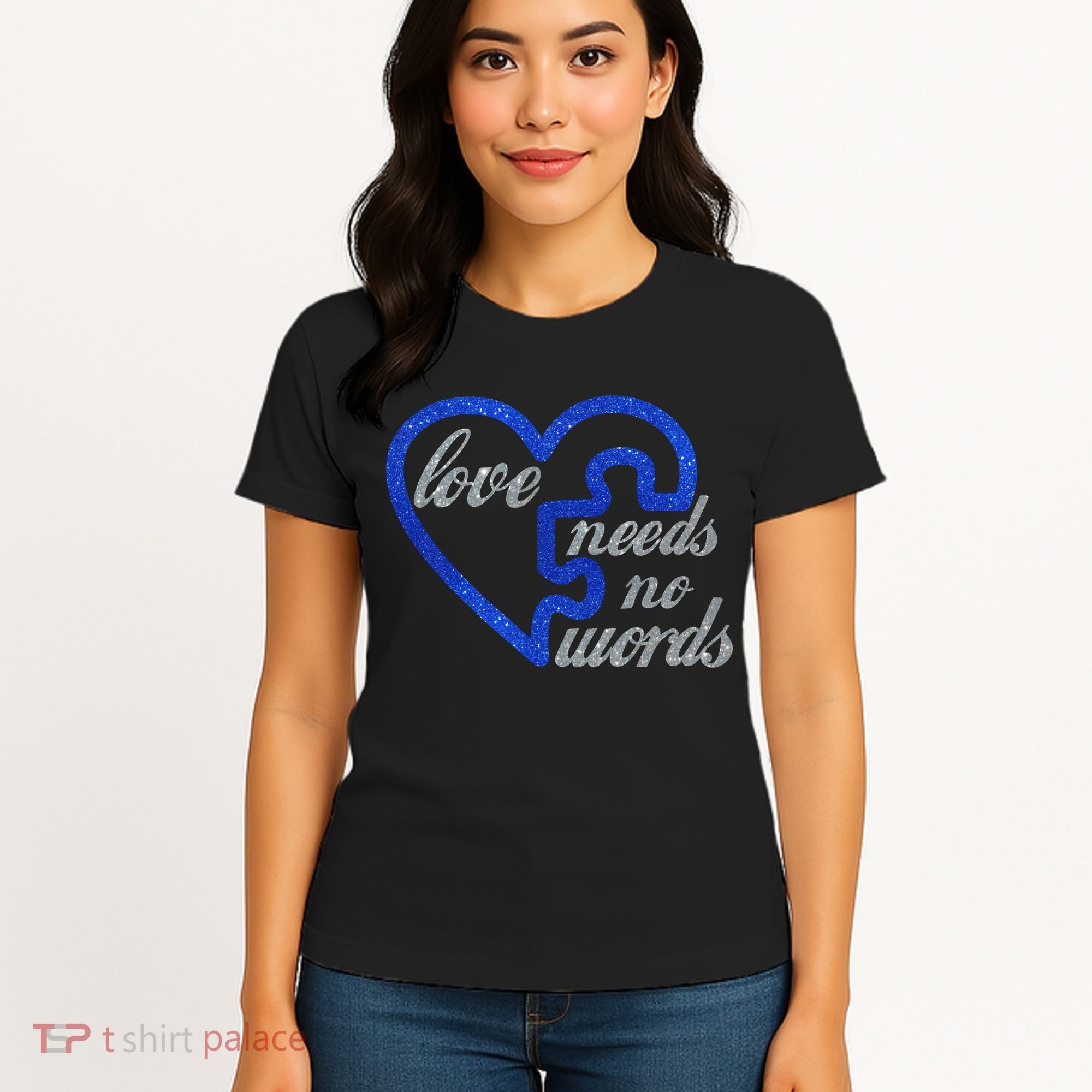 Love Needs No Words Autism Awareness Heart Puzzle Women's T-Shirt
