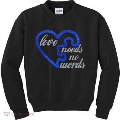Love Needs No Words Autism Awareness Heart Puzzle Kids Sweatshirt