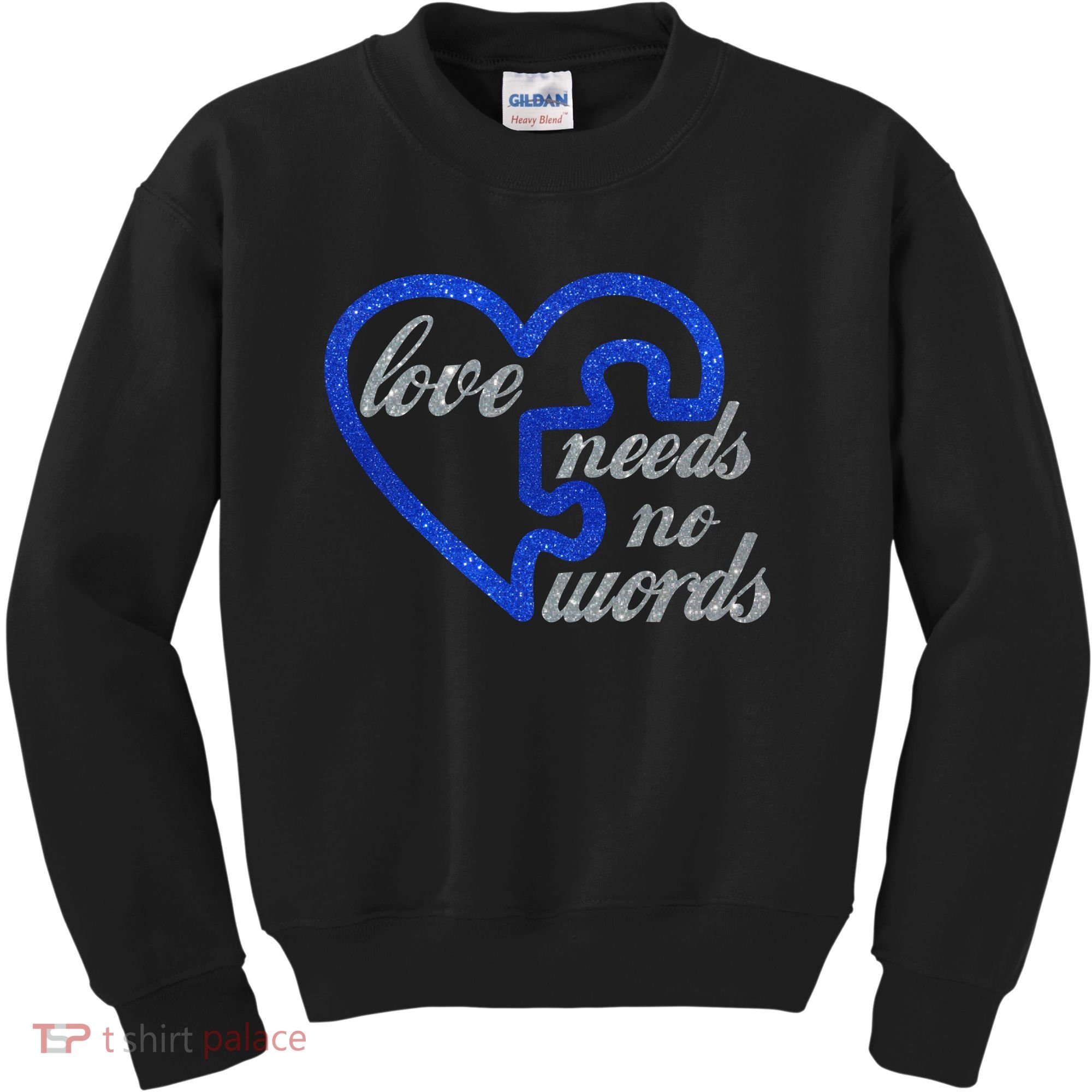 Love Needs No Words Autism Awareness Heart Puzzle Kids Sweatshirt