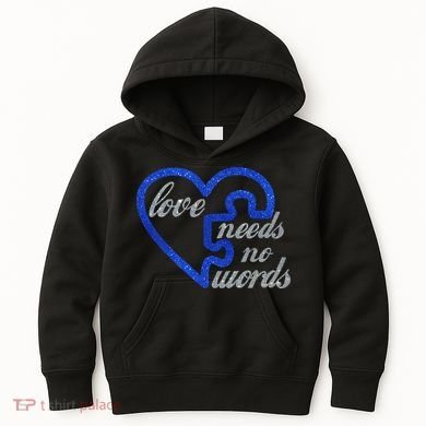 Love Needs No Words Autism Awareness Heart Puzzle Kids Hoodie