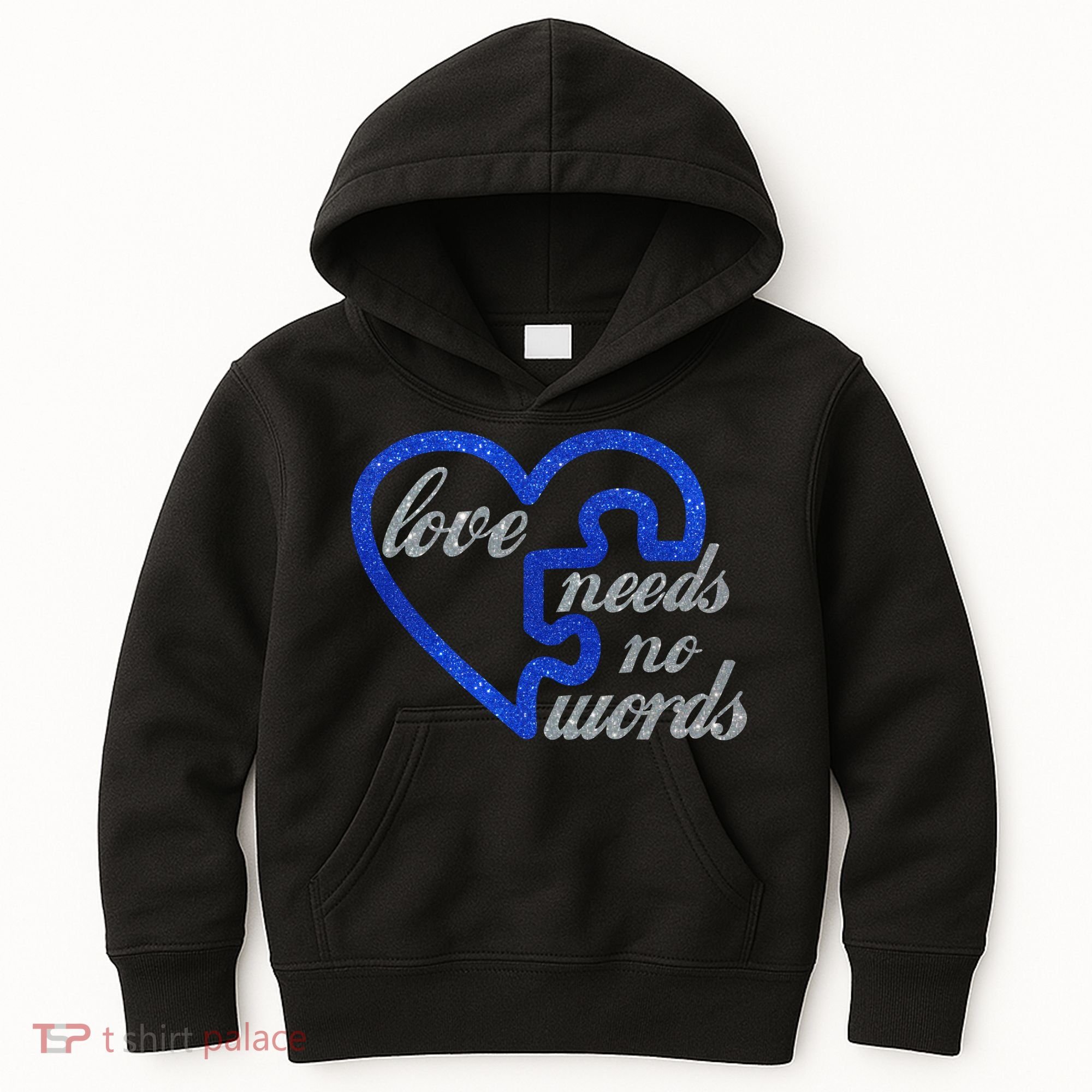 Love Needs No Words Autism Awareness Heart Puzzle Kids Hoodie