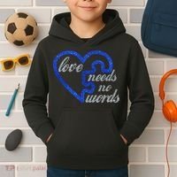 Love Needs No Words Autism Awareness Heart Puzzle Kids Hoodie thumb 2