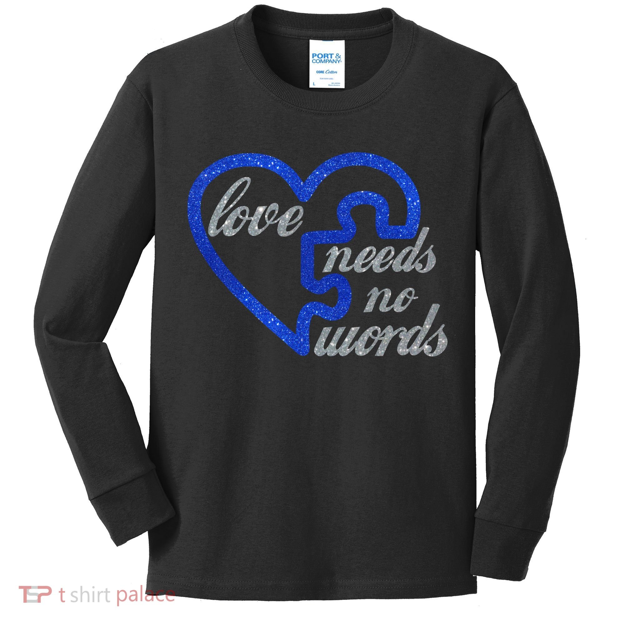 Love Needs No Words Autism Awareness Heart Puzzle Kids Long Sleeve Shirt