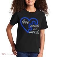 Love Needs No Words Autism Awareness Heart Puzzle Kids T-Shirt thumb 2