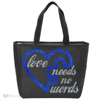 Love Needs No Words Autism Awareness Heart Puzzle Tote Bag
