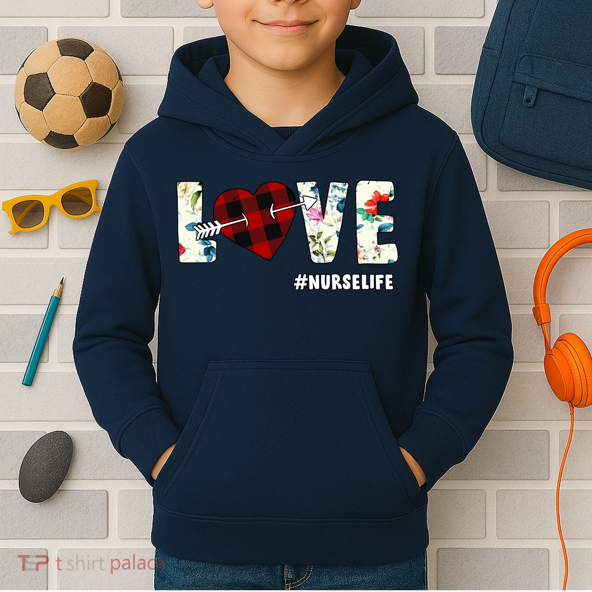 Love NurseLife Arrow Heart Kids Hoodie