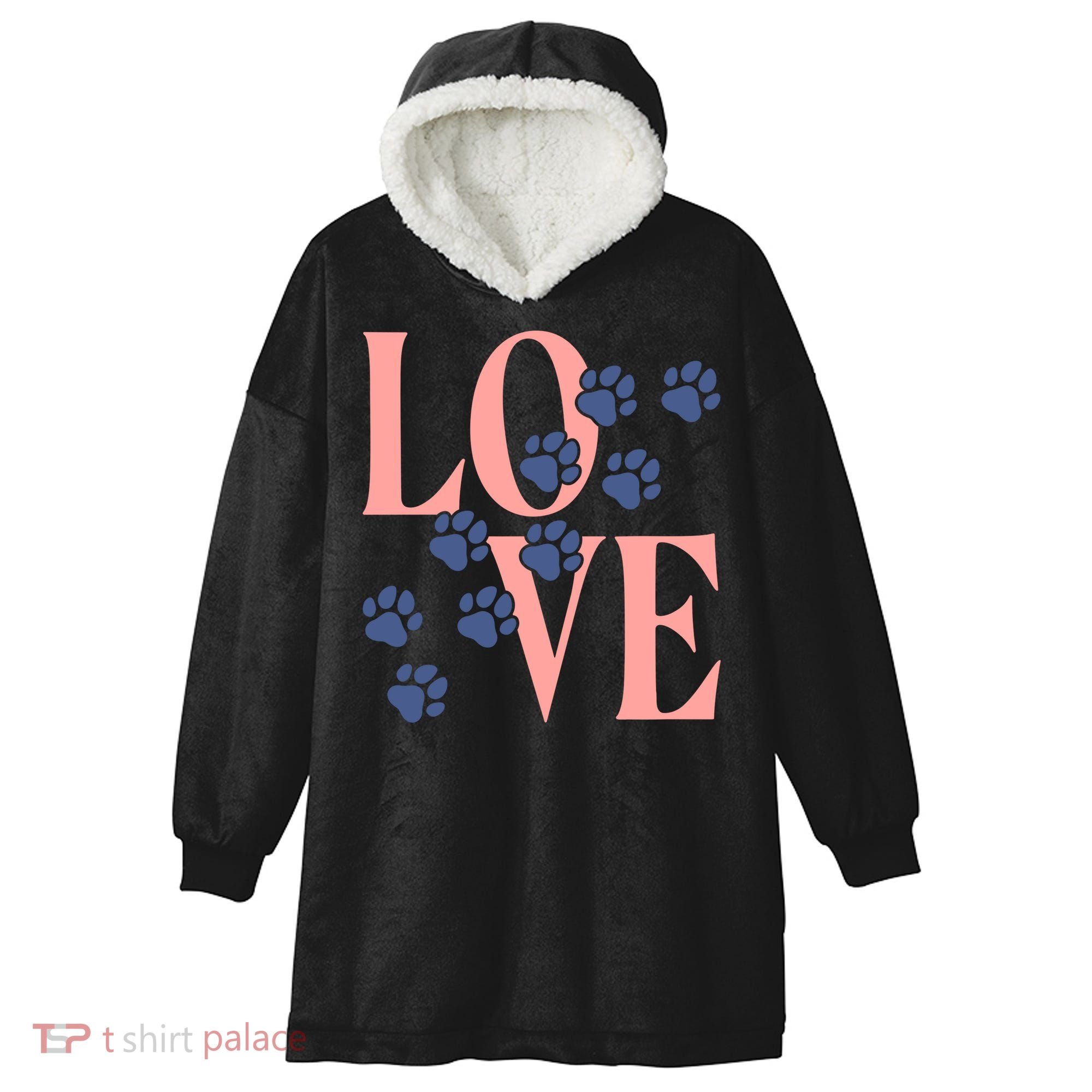 Love Paw Print Hooded Wearable Blanket