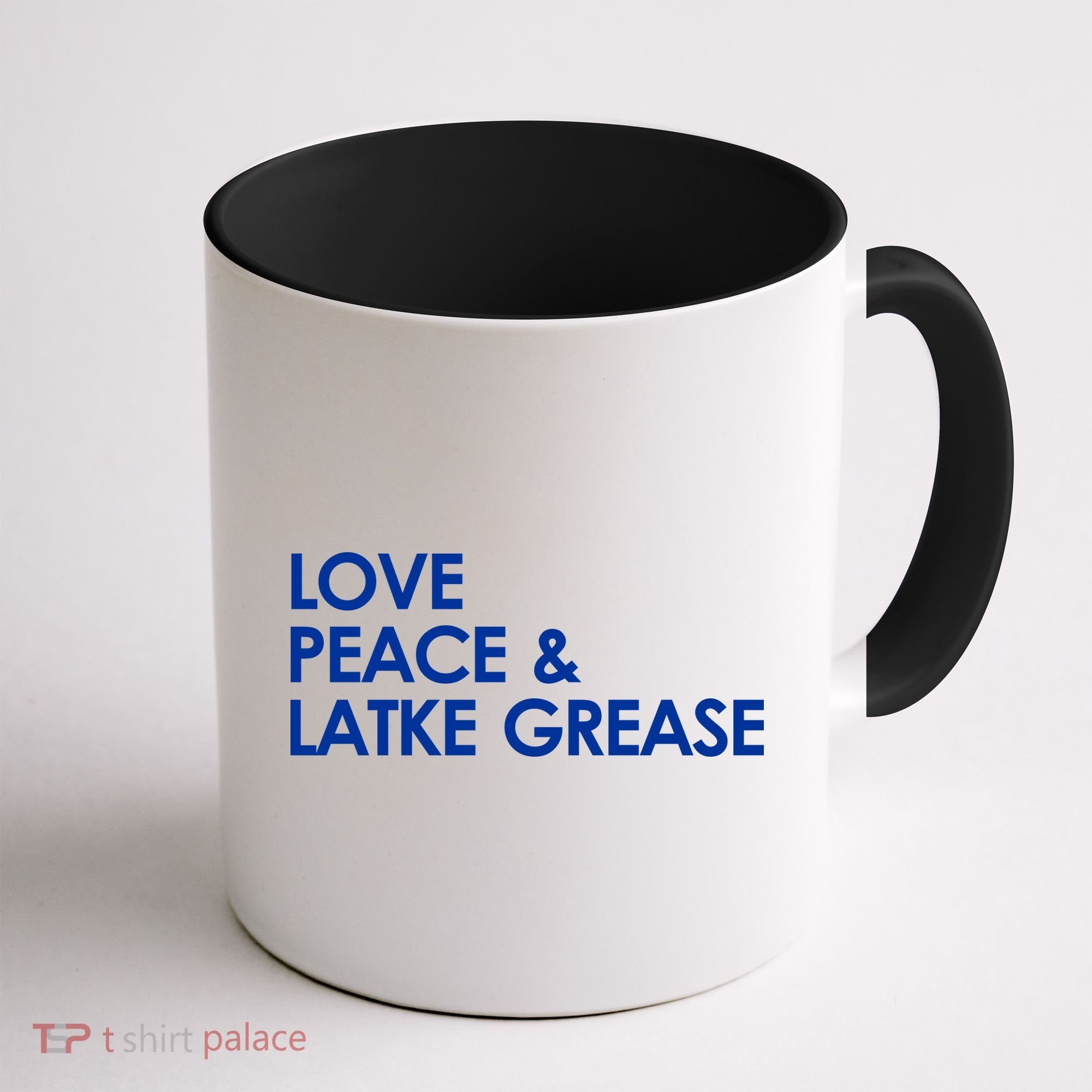 Love Peace & Latke Grease Funny Hanukkah Coffee Mug