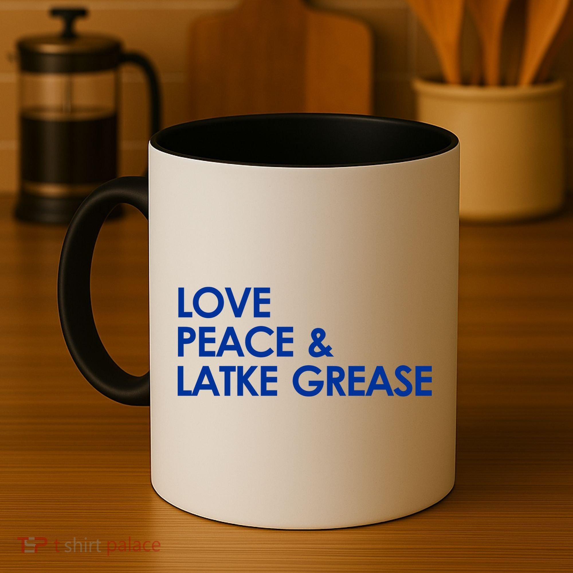 Love Peace & Latke Grease Funny Hanukkah Coffee Mug