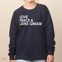 Love Peace & Latke Grease Funny Hanukkah Women's Sweatshirt thumb 0
