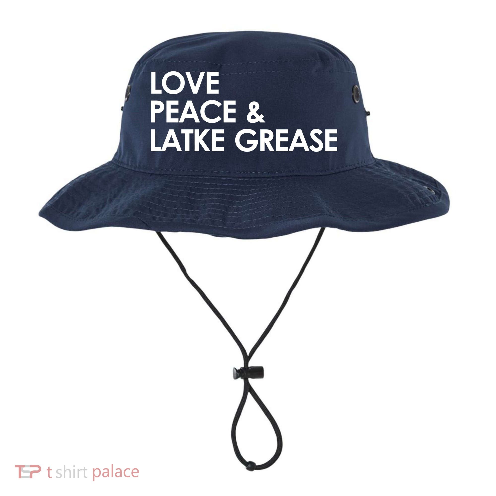 Love Peace & Latke Grease Funny Hanukkah Bucket Hat