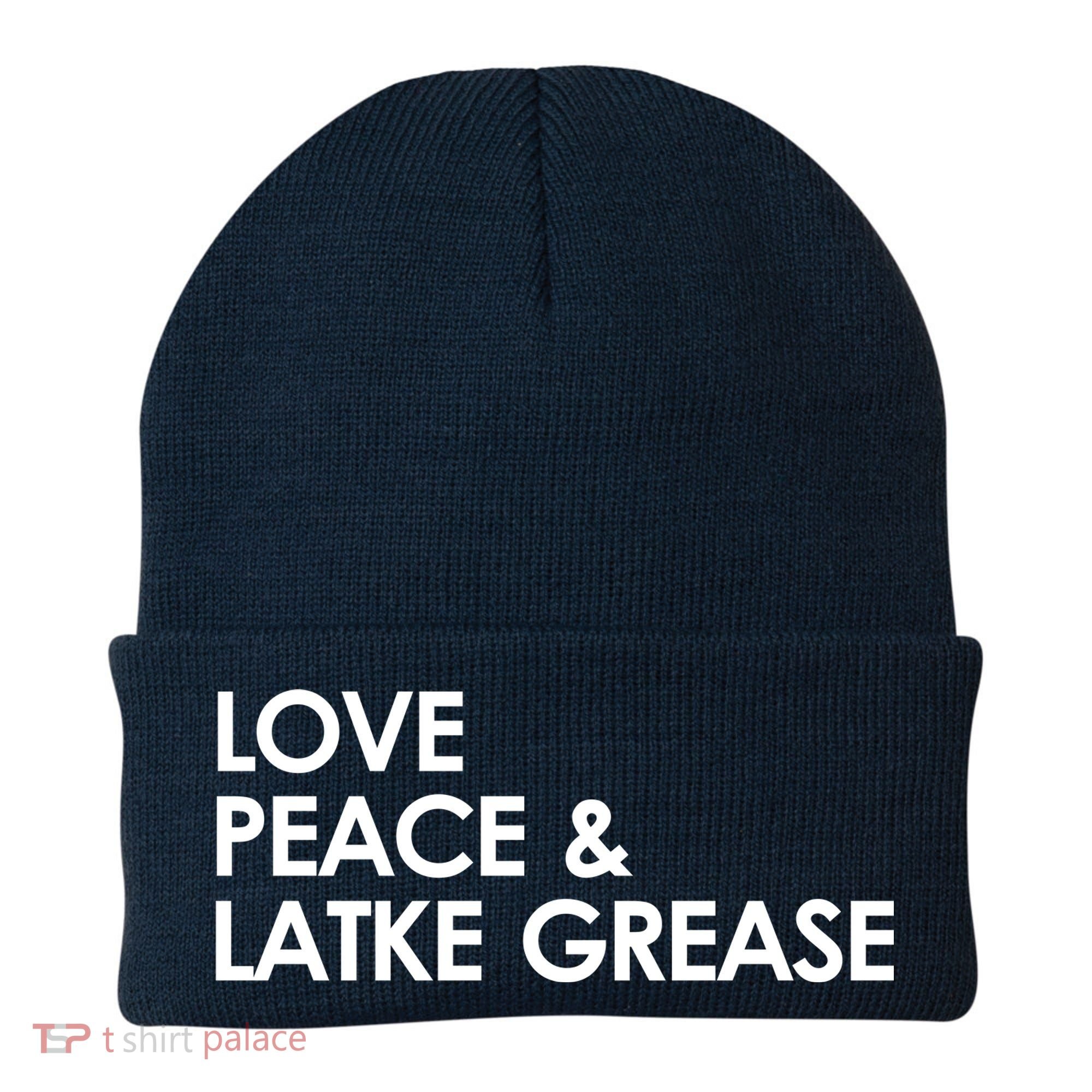 Love Peace & Latke Grease Funny Hanukkah Beanie