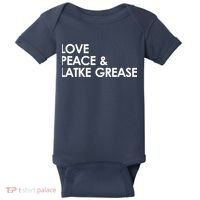 Love Peace & Latke Grease Funny Hanukkah Baby Bodysuit thumb 0
