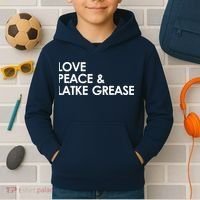 Love Peace & Latke Grease Funny Hanukkah Kids Hoodie thumb 2