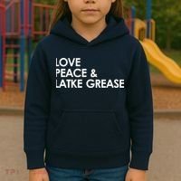 Love Peace & Latke Grease Funny Hanukkah Kids Hoodie thumb 3