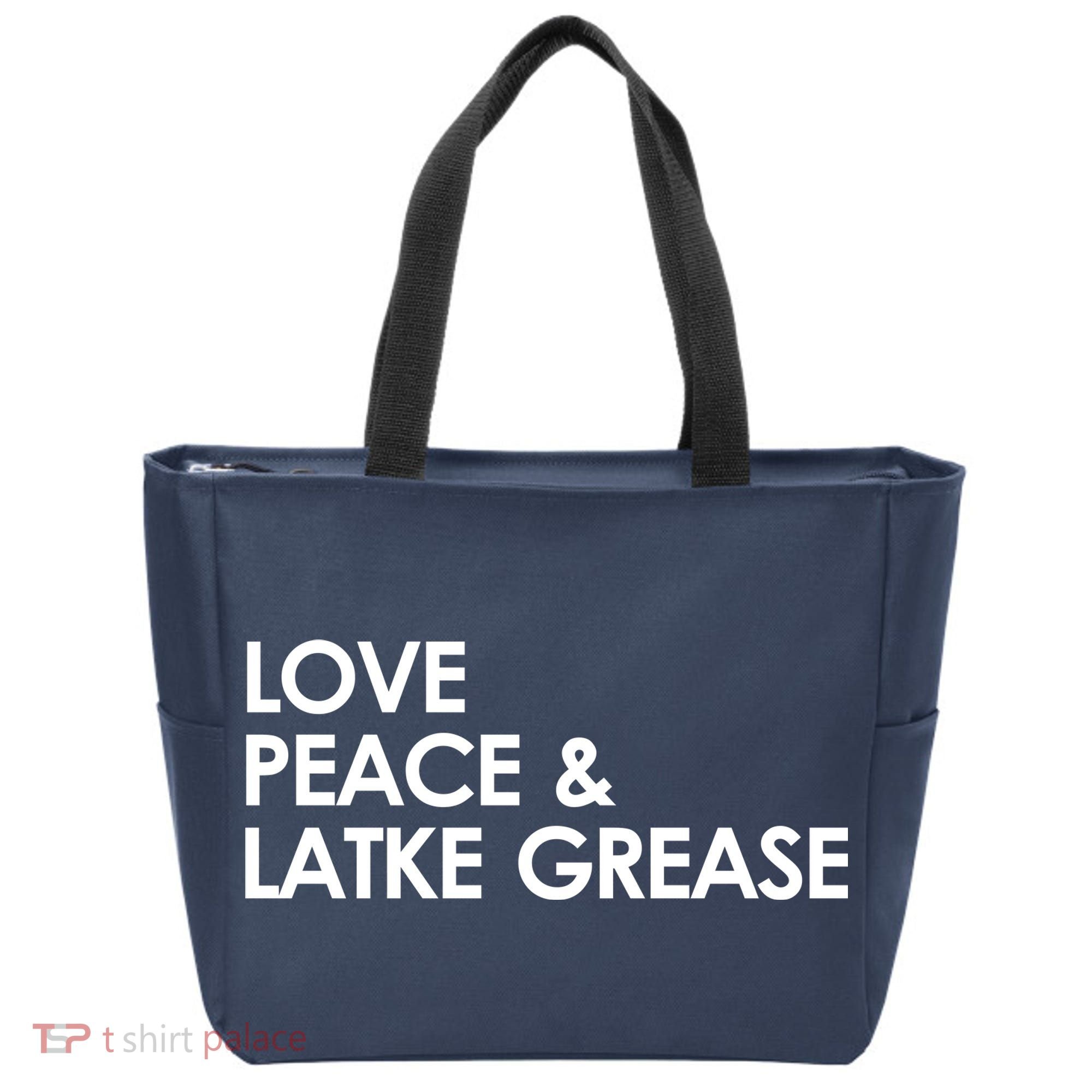Love Peace & Latke Grease Funny Hanukkah Tote Bag