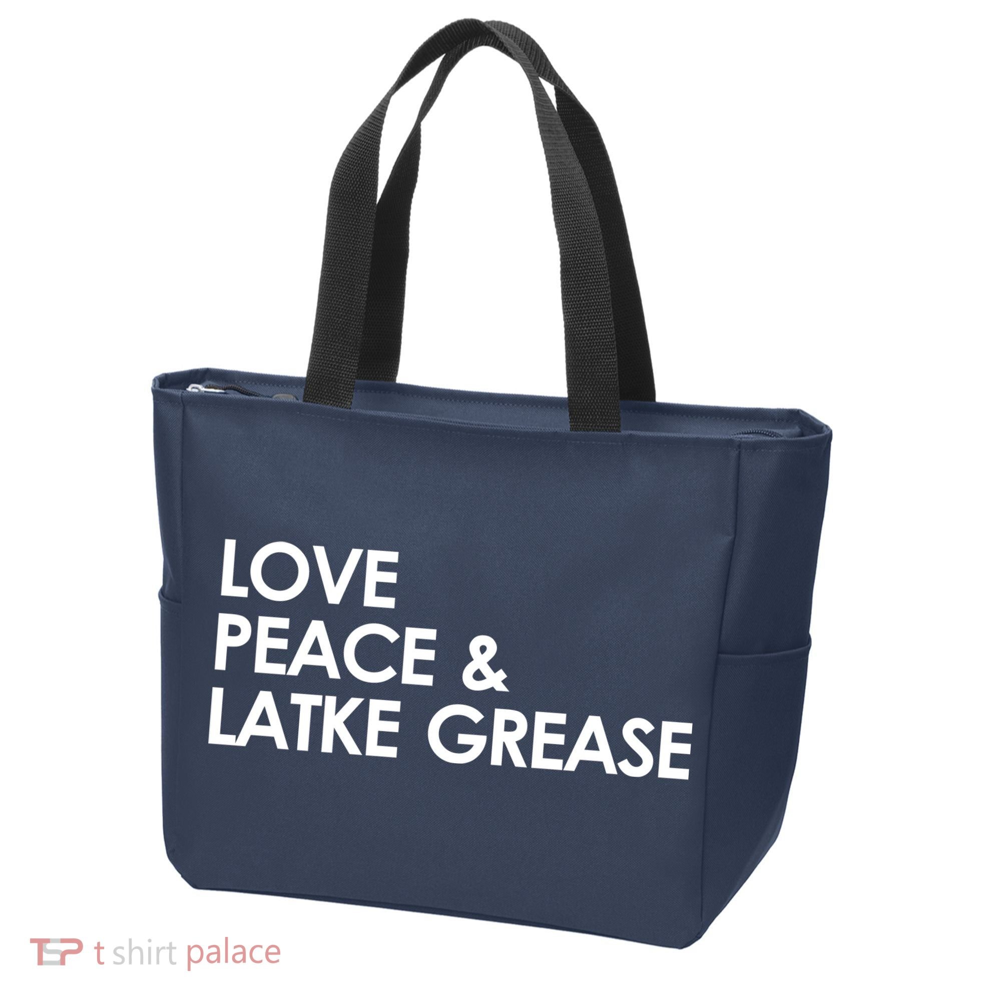 Love Peace & Latke Grease Funny Hanukkah Tote Bag