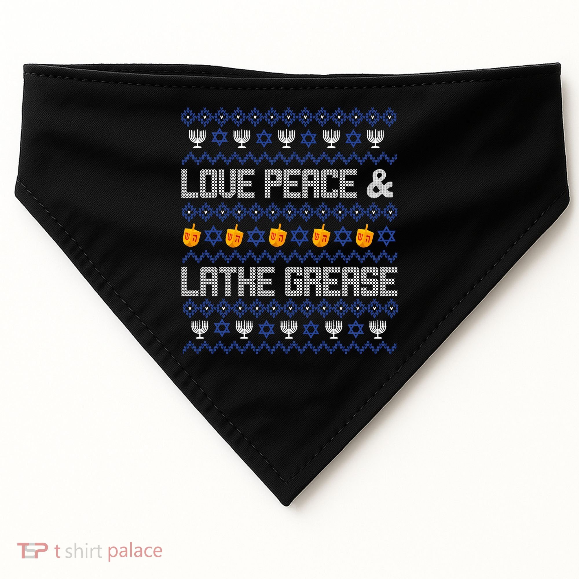 Love Peace & Latke Grease Hanukkah Ugly USA-Made Doggie Bandana
