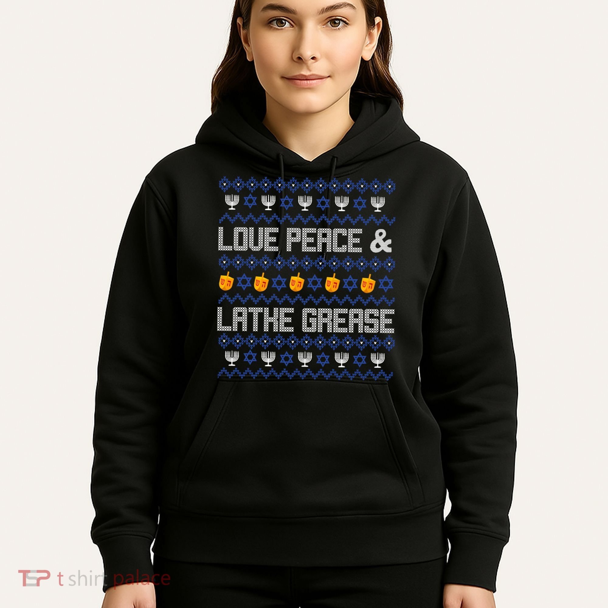 Love Peace & Latke Grease Hanukkah Ugly Hoodie