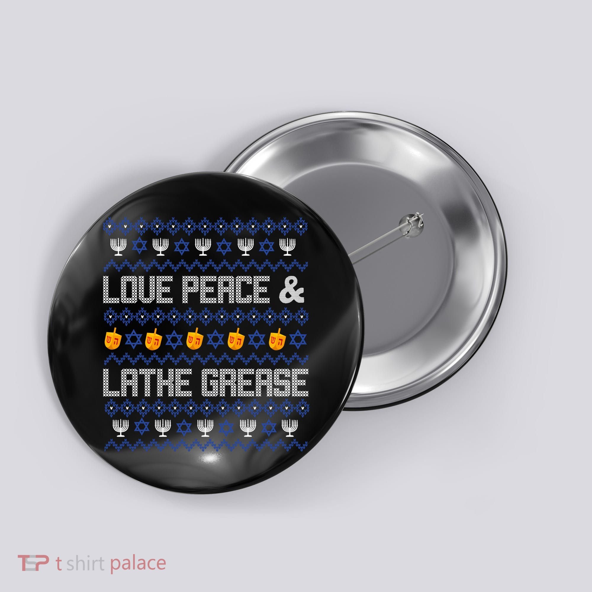 Love Peace & Latke Grease Hanukkah Ugly Button