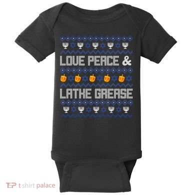 Love Peace & Latke Grease Hanukkah Ugly Baby Bodysuit