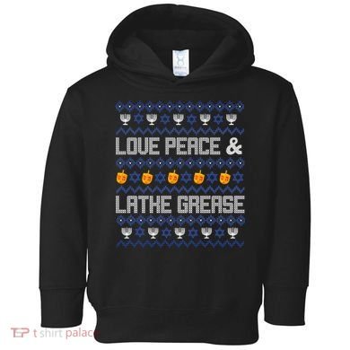 Love Peace & Latke Grease Hanukkah Ugly Toddler Hoodie