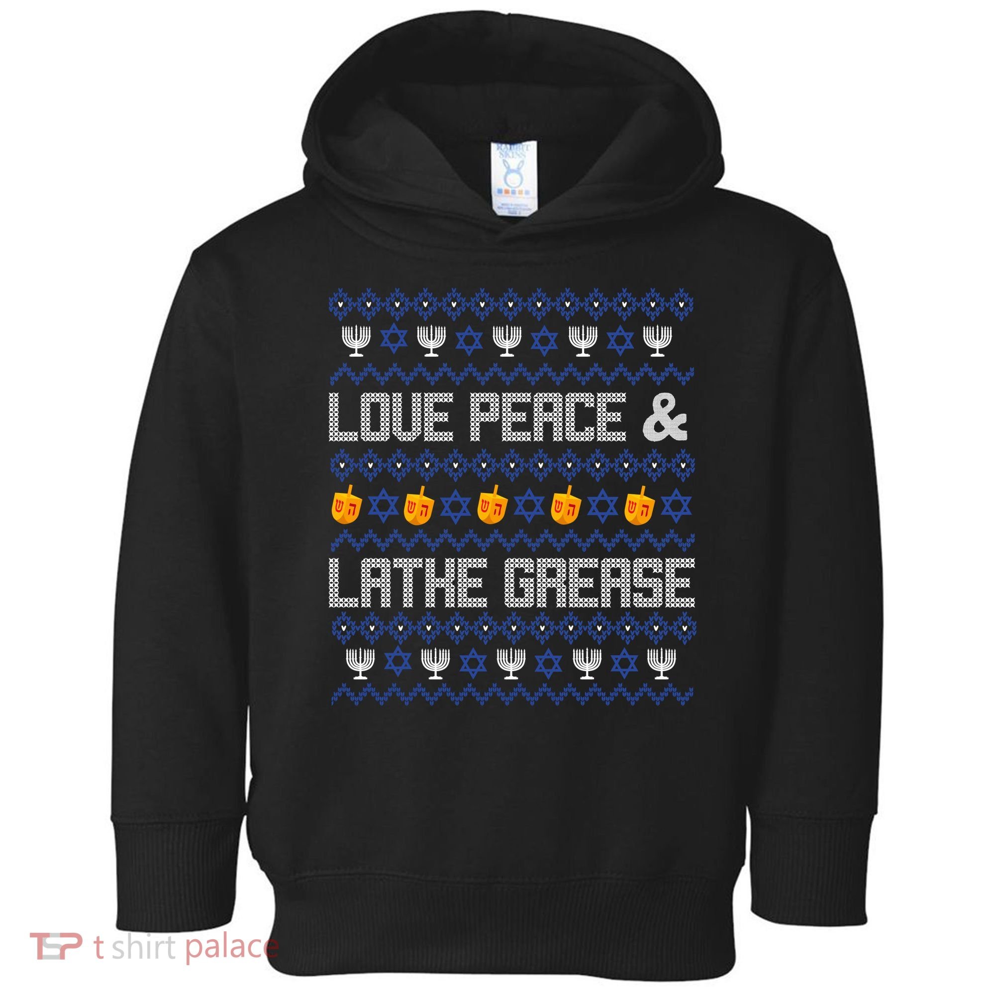 Love Peace & Latke Grease Hanukkah Ugly Toddler Hoodie