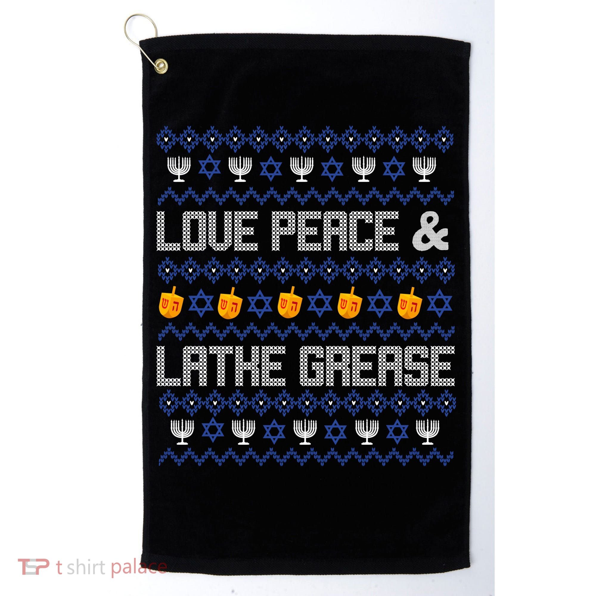 Love Peace & Latke Grease Hanukkah Ugly Golf Towel