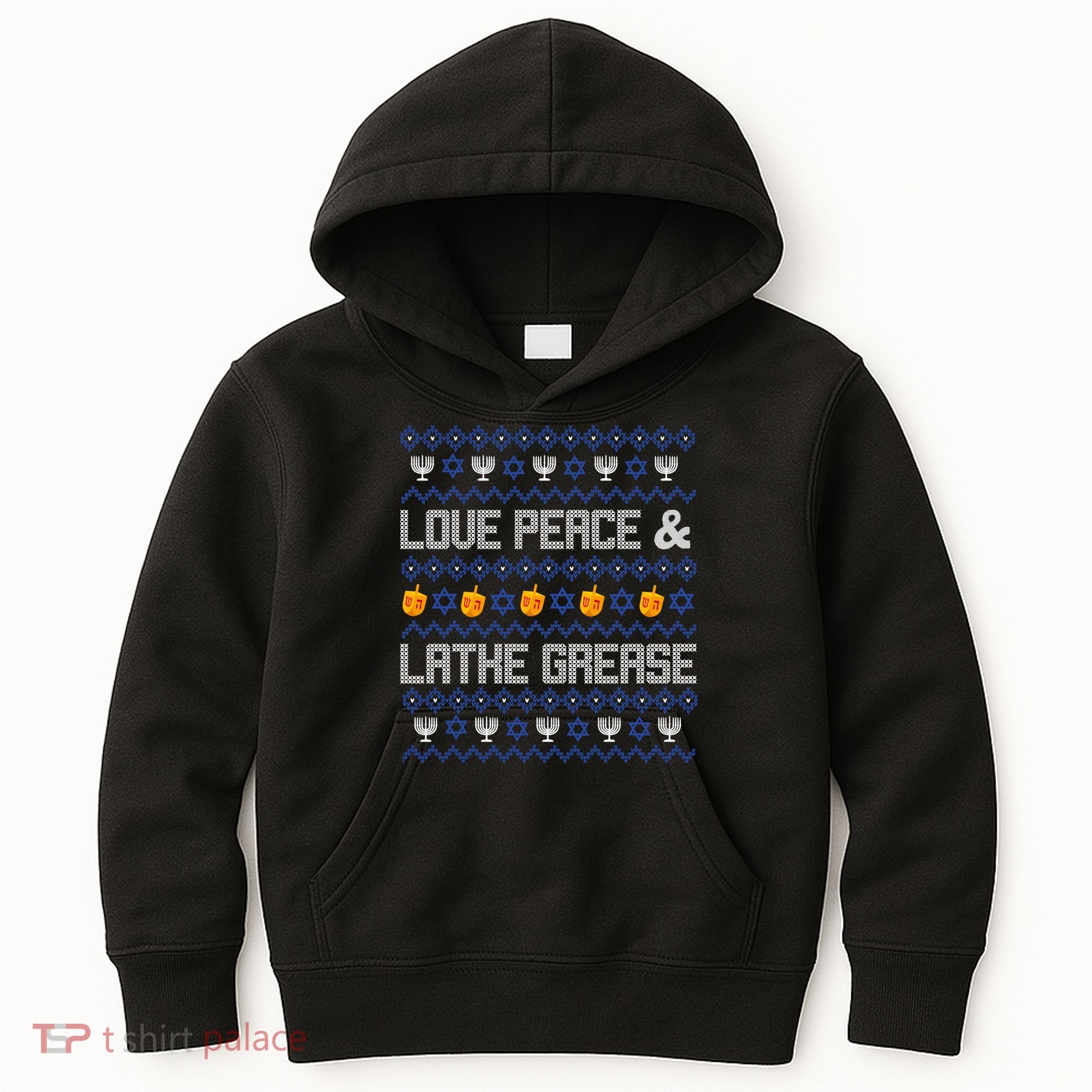 Love Peace & Latke Grease Hanukkah Ugly Kids Hoodie