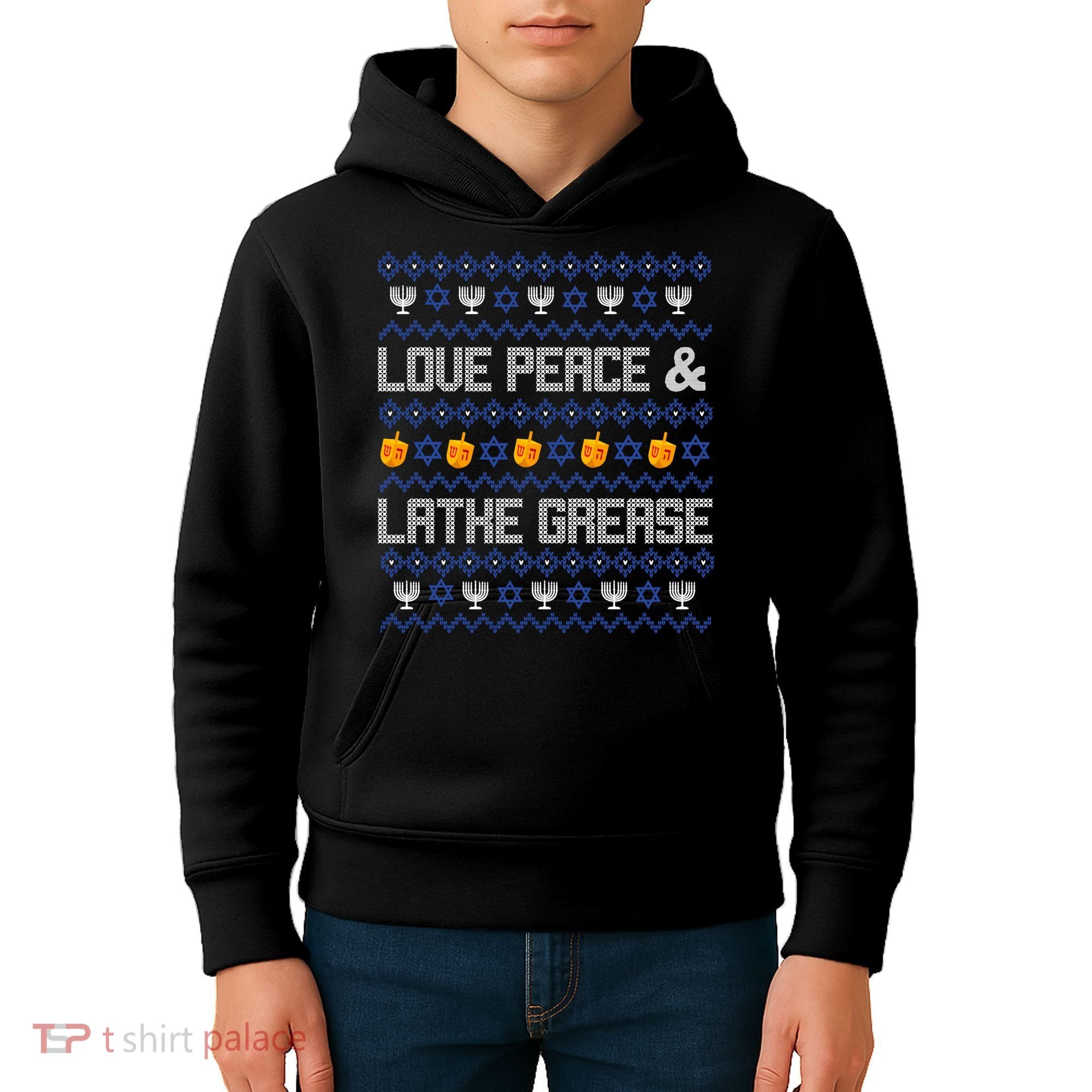 Love Peace & Latke Grease Hanukkah Ugly Kids Hoodie