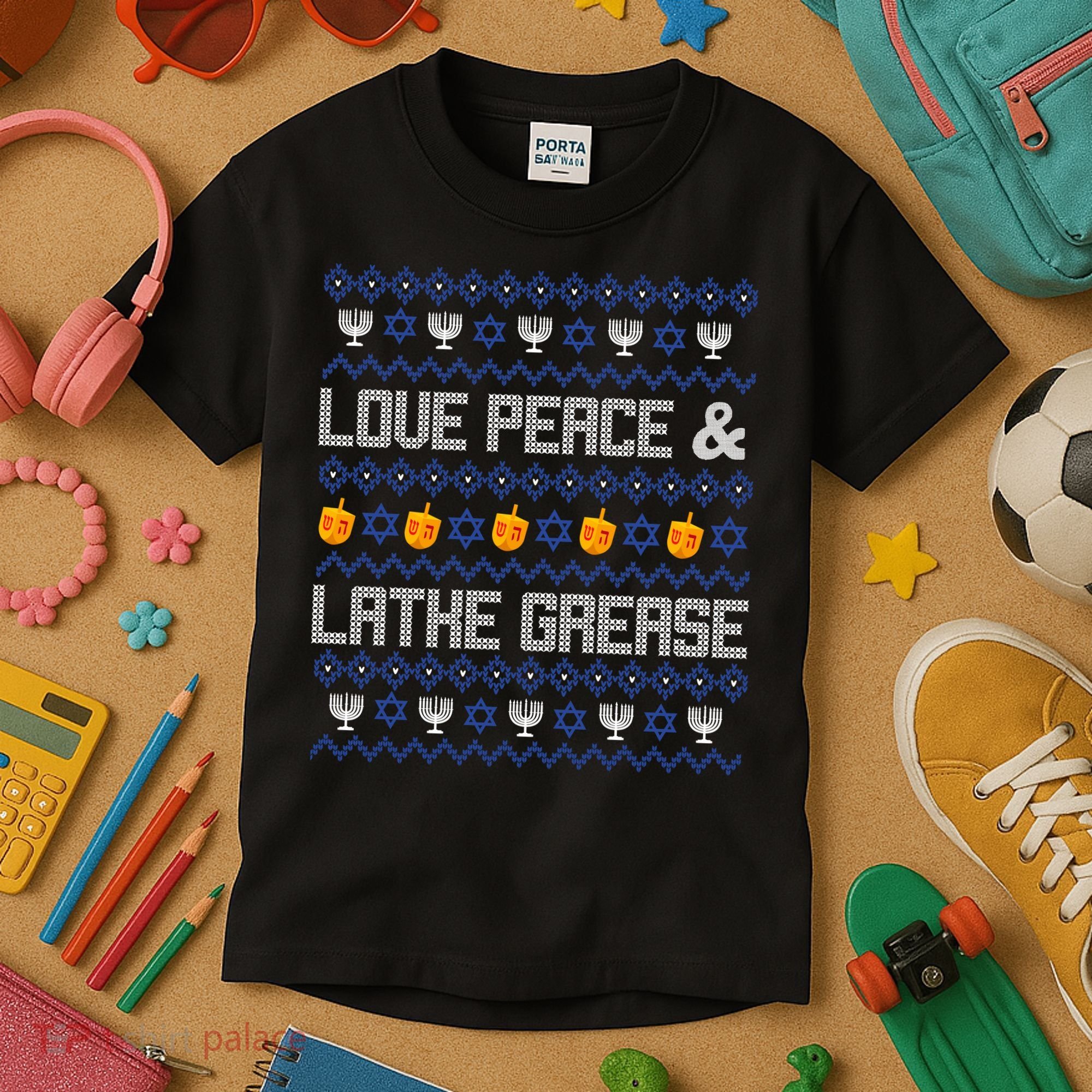 Love Peace & Latke Grease Hanukkah Ugly Kids T-Shirt