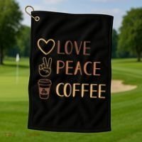 Love Peace Coffee Funny Golf Towel thumb 1
