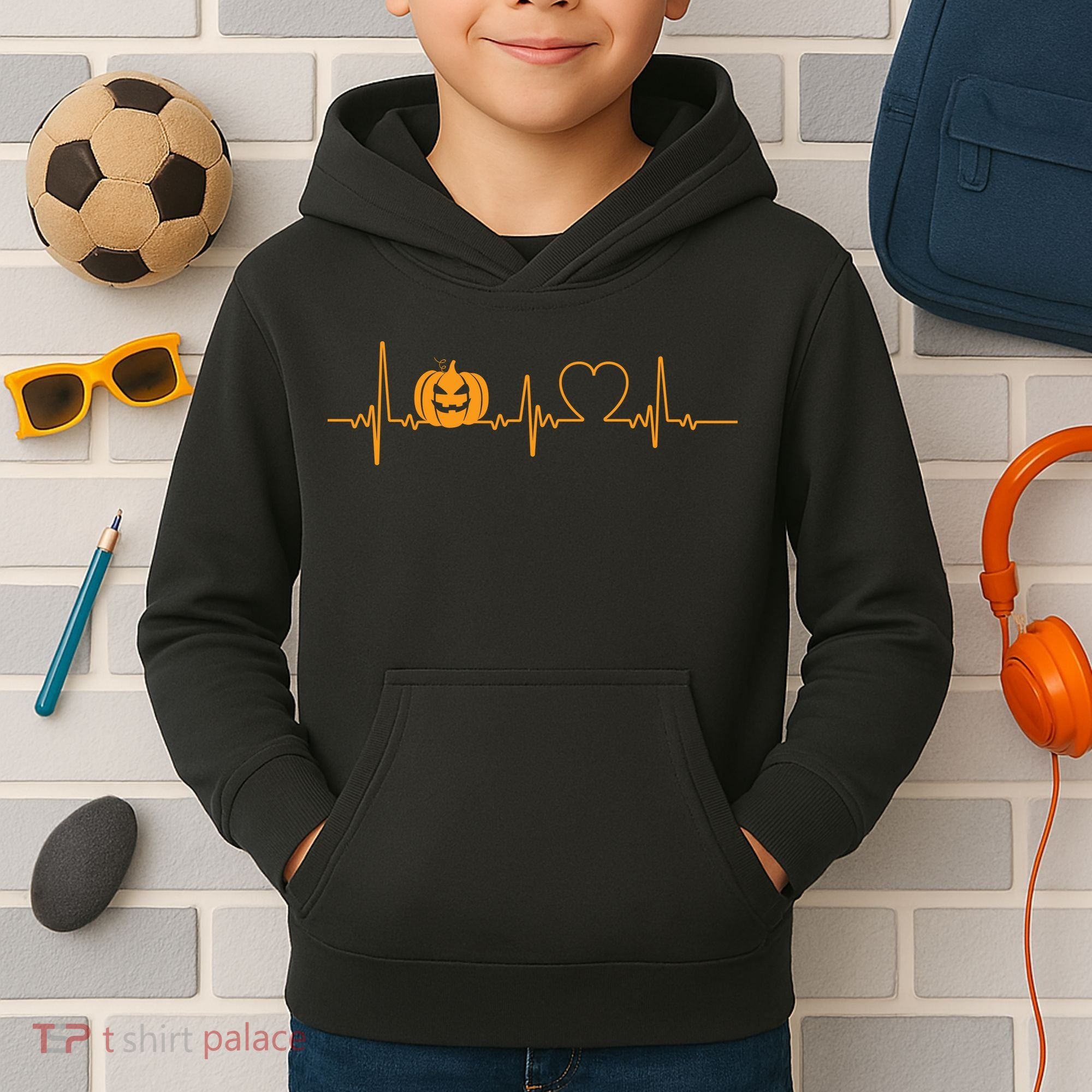 Love Pumpkins Halloween Heartbeat Kids Hoodie