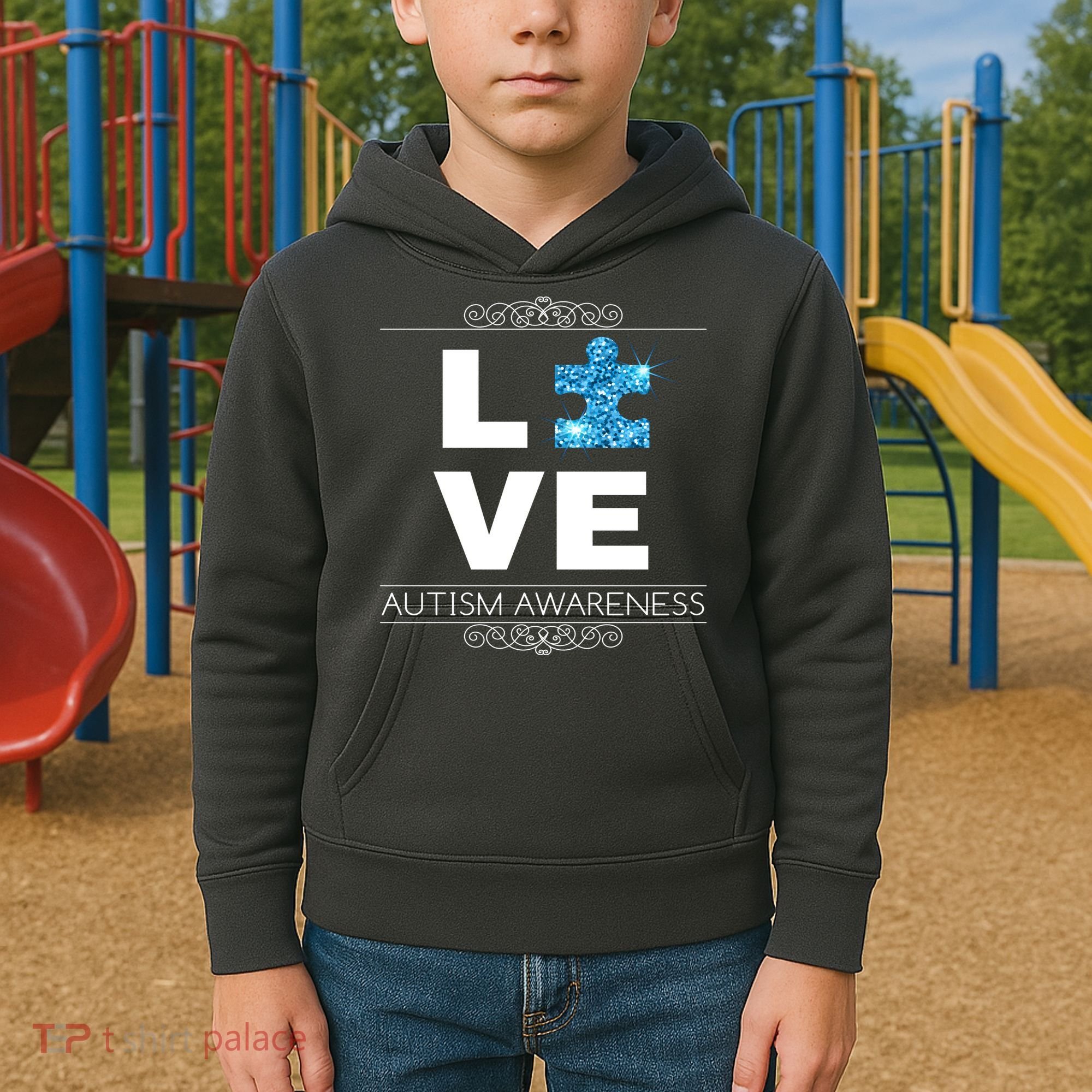 Love Puzzle Piece Autism Awareness Design Kids Hoodie