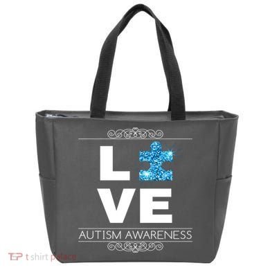 Love Puzzle Piece Autism Awareness Design Tote Bag